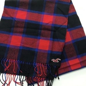 HOLLISTER Plaid Blue Red Fringe Scarf winter